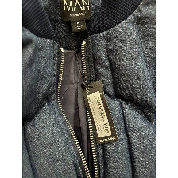 Boohoo Man Oversized Denim Puffer Jacket, Size Medium, Boho Grunge Patch Quilted - Picture 6 of 6